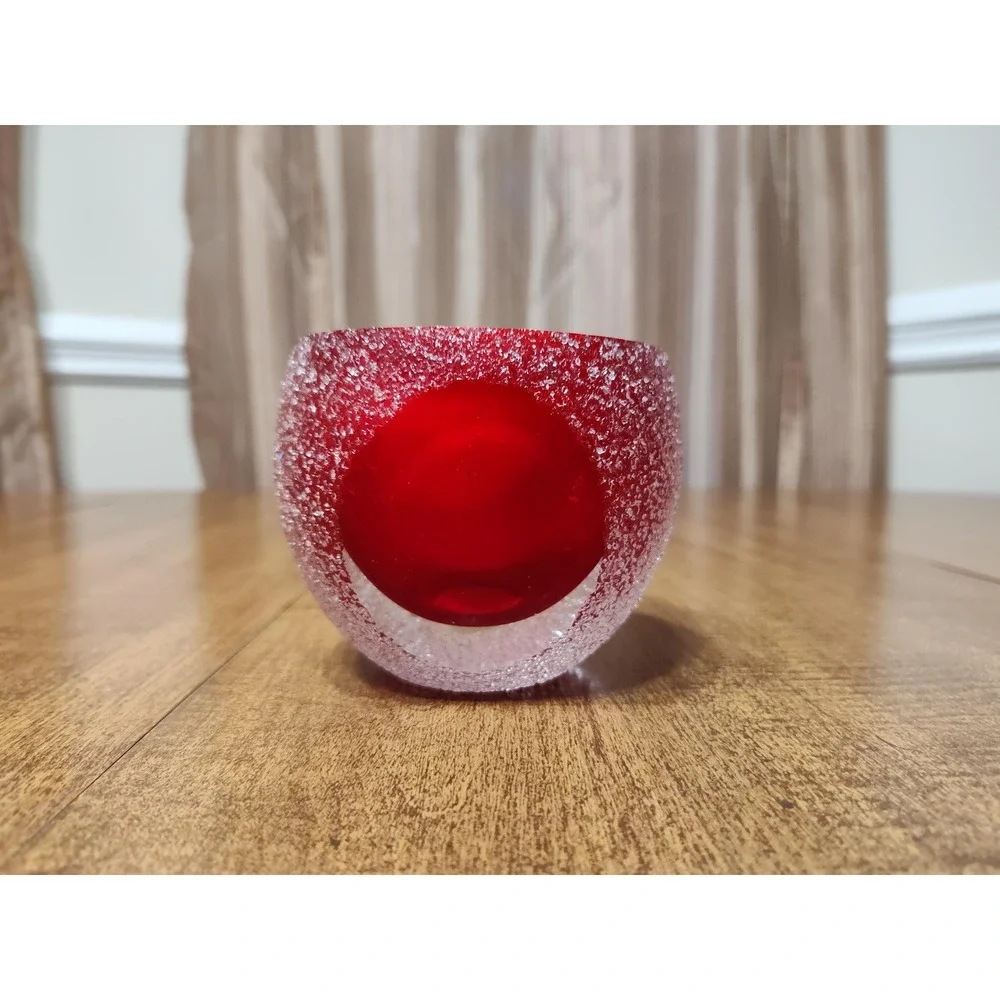 Handmade Red Apple Scented Candle 6 oz Frosted Textured Glass Sphere Jar B65